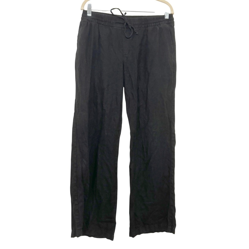 Old Navy Womens Black Linen Blend Wide Leg Drawstring Pants Size Medium